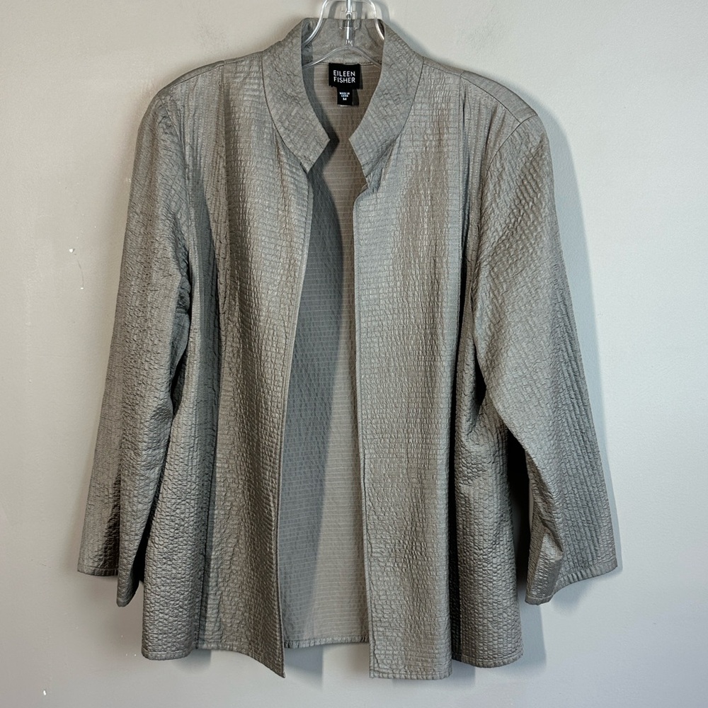 Eileen Fisher Tussah Silk Ribbed Open Front Jacket Blazer Size M